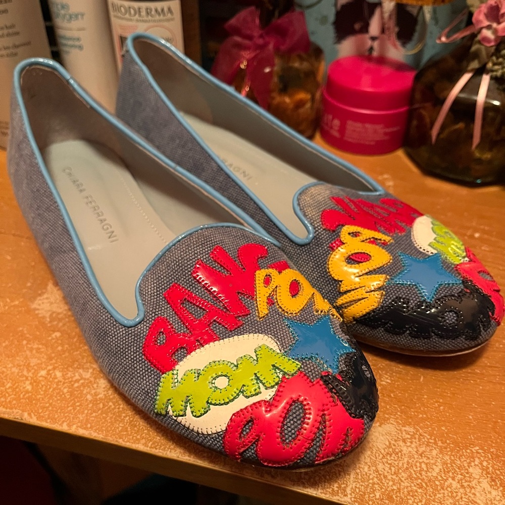 Chiara Ferragni Women’s Fabric Flats Bang POW Mom Logo.  Really Cute! Size 7